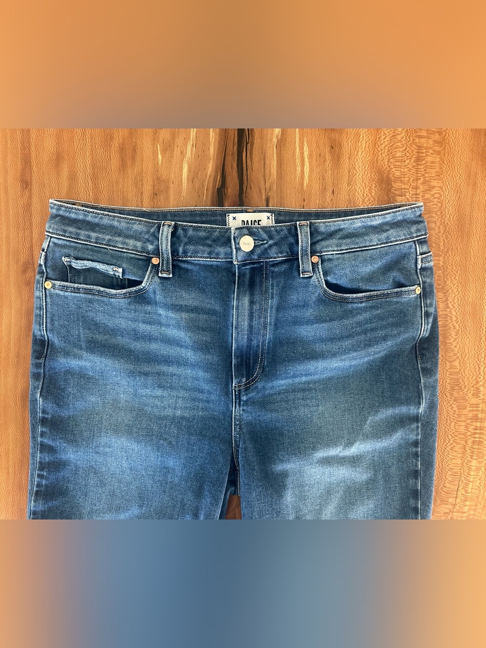 PAIGE Hoxton Ankle Ragged Frayed Hem Skinny Jeans Medium Wash Women's | Size 31 - Picture 2 of 15